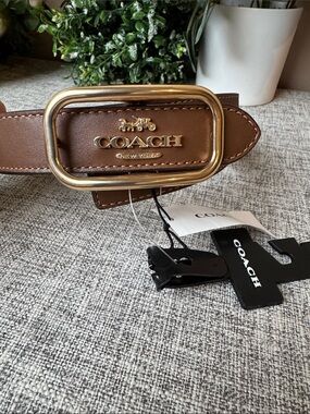 Coach Brown Leather Belt with Gold-Tone Oval Buckle size S